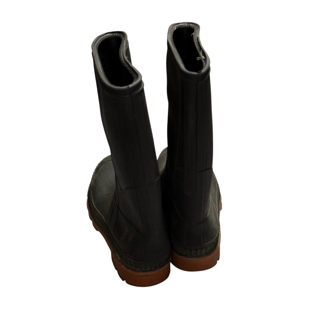 Black Rubber Rain Boots Tall Lug Sole Waterproof Wellies Size 4 Youth - Picture 3 of 6